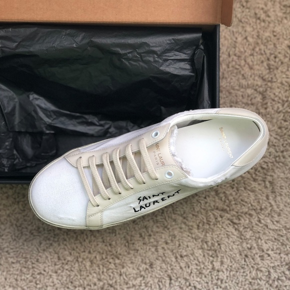 Saint Laurent Unisex Distress Canvas Sneakers - Picture 4 of 7